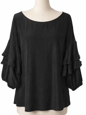 Umgee Black Ruffle-Sleeve Tunic